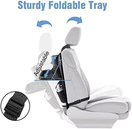 Black Oxford cloth car seat back buggy bag hanging behind vehicle headrest with 42x30cm storage capacity