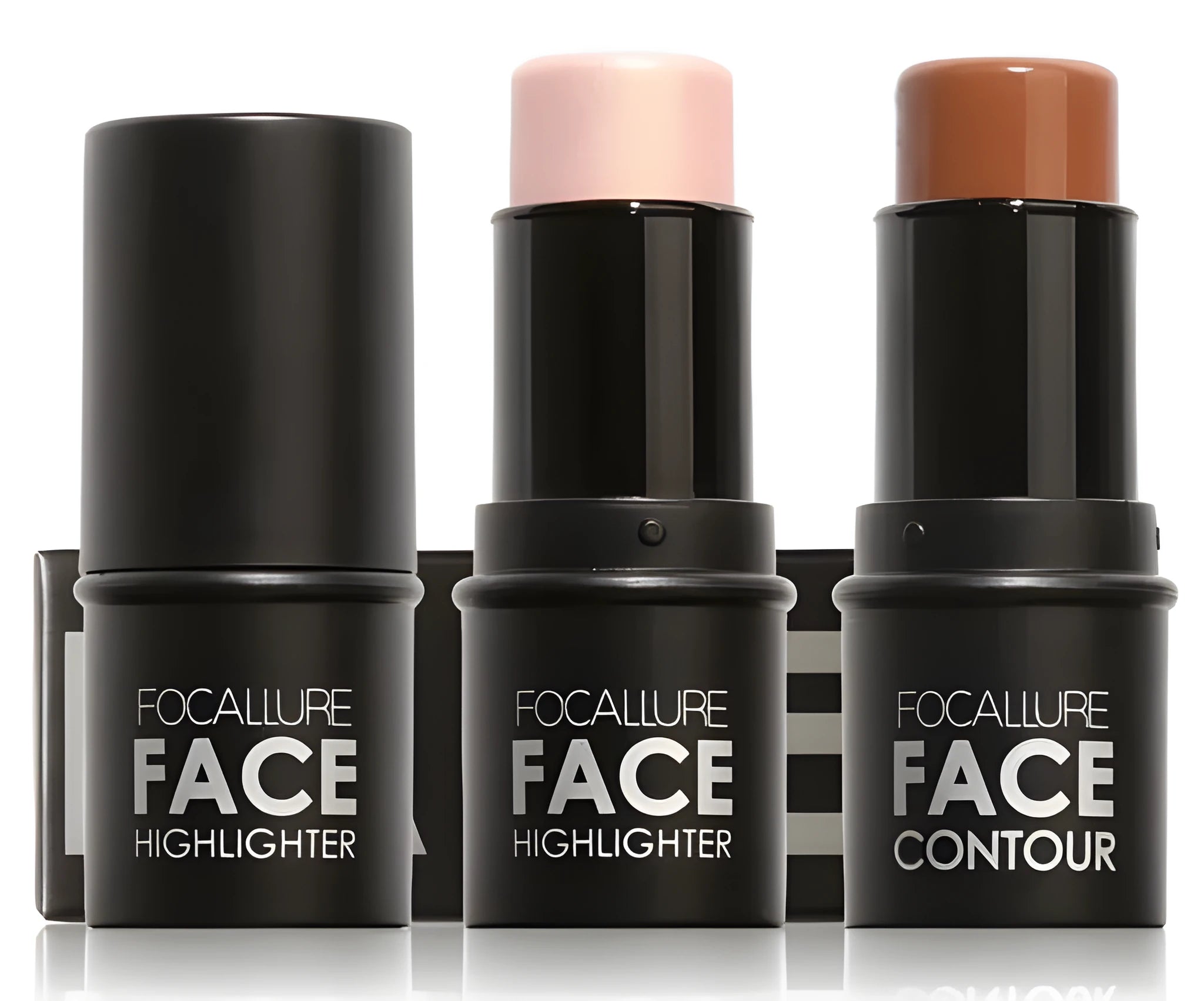 Cream contour and highlighter makeup stick for facial sculpting in shades A, B, C, D