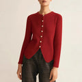 Silver and red yuan collar loose fit polyester cardigan for autumn winter wear.