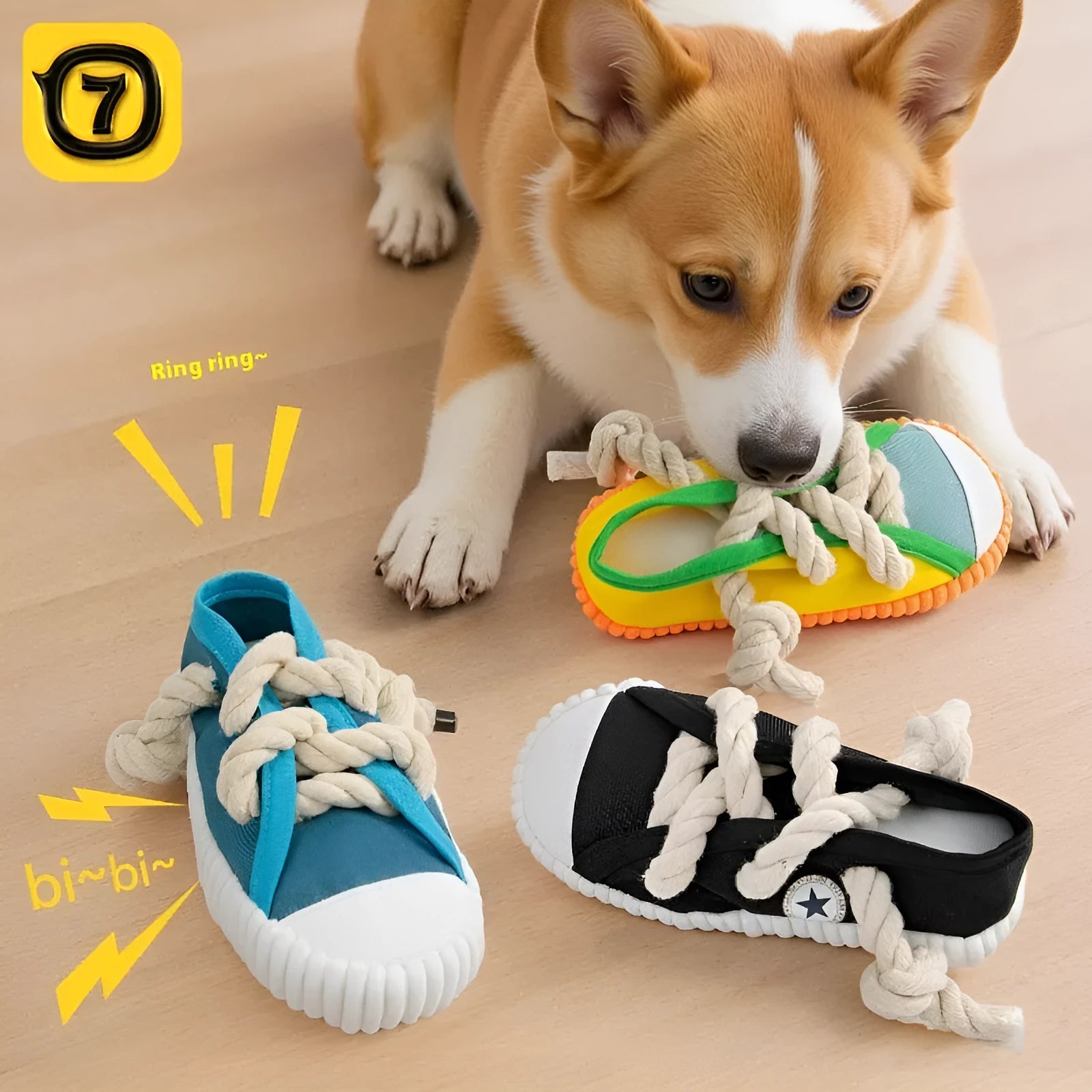 Plastic dog sound slippers chew toy with squeaker in three colour options