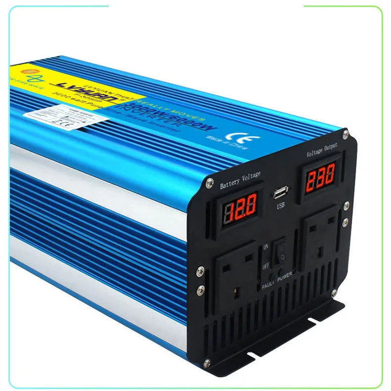 Blue 3000W 12V to 220V pure sine wave power inverter with digital displays and remote control