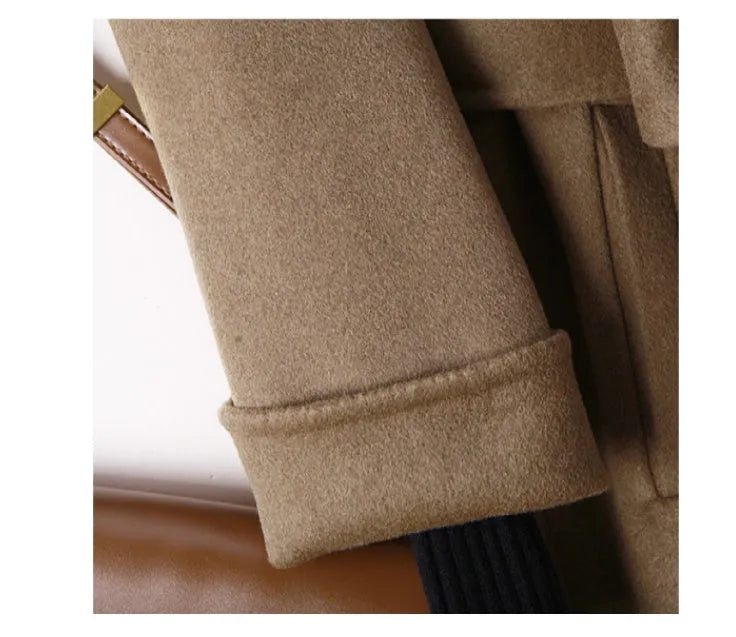 Men's wool coat with long suit collar in black and caramel colour options