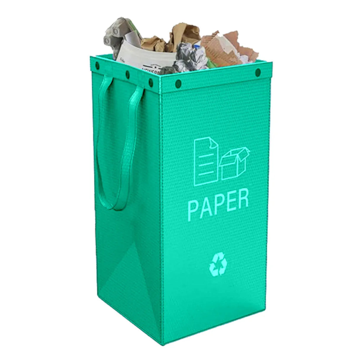 Blue waterproof handbag-style rubbish bin with 40L capacity and clean design