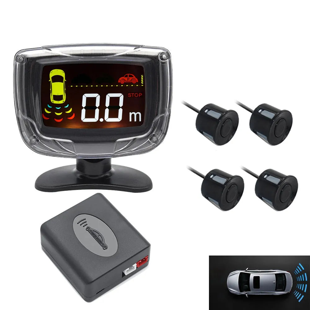 Wireless reversing sensor system with LED display and four ultrasonic probes for vehicle obstacle detection