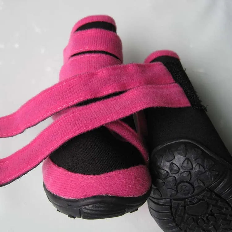 Big dog shoes in blue, pink, red with neoprene upper and beef tendon sole, sizes 1-4.