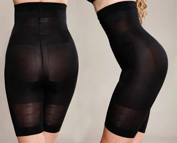 Black high-waist seamless shapewear shorts for women on a mannequin.