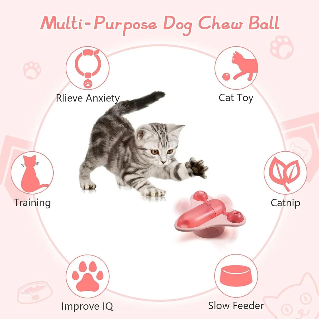 Blue interactive pet puzzle feeder with bell, catnip compartment and aeroplane snack cabin measuring 14.2cm