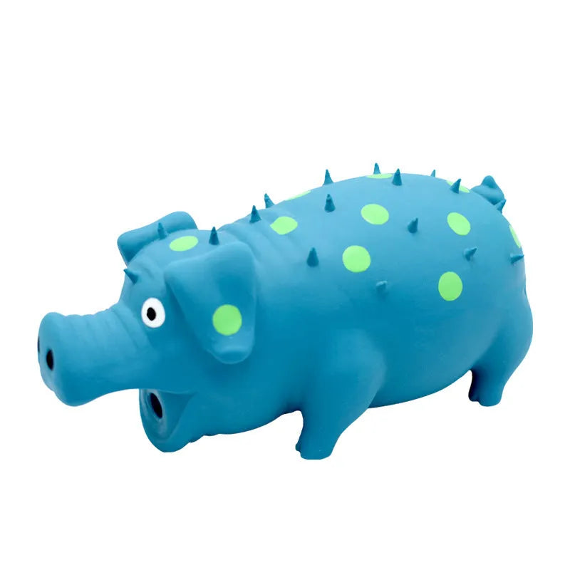 Pig-shaped squeaky dog chew toy in assorted colours for aggressive chewers