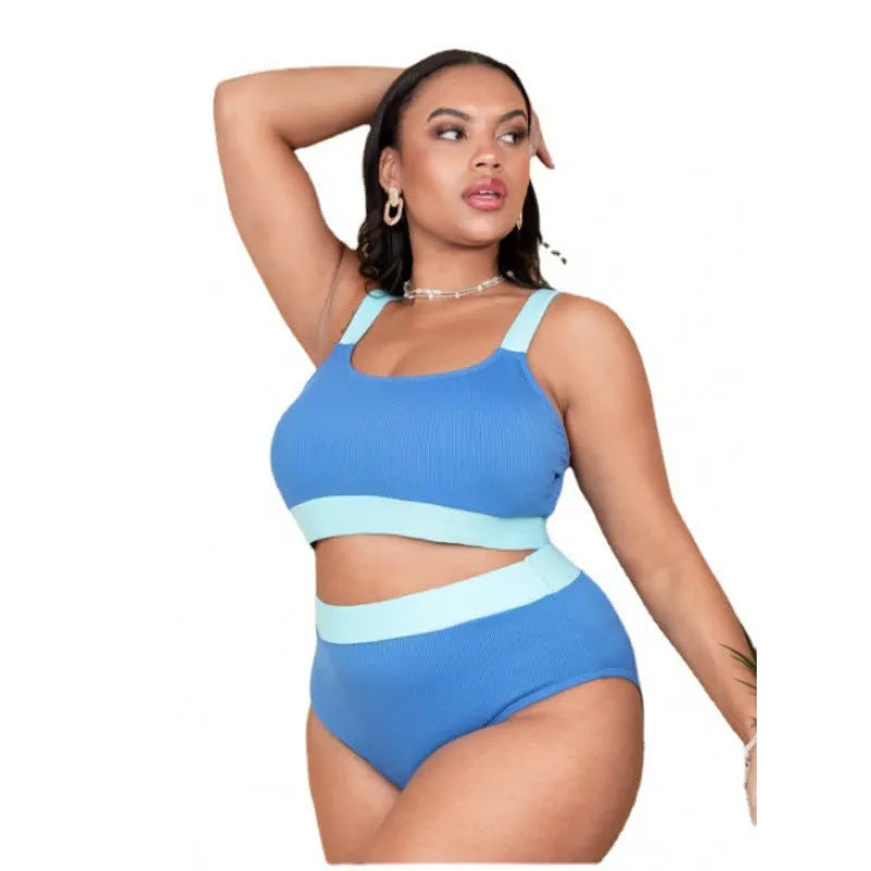 Polyester women's bikini set in high-waist briefs style with side split detail