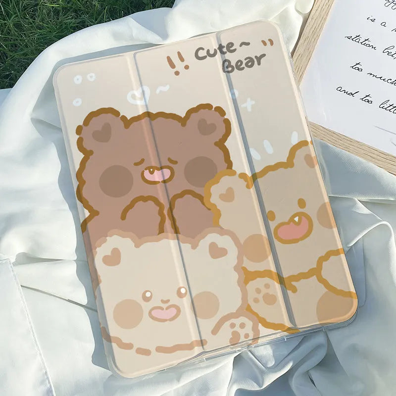 Silicone flat tri-fold protective case body with rabbit cartoon design for Apple iPad