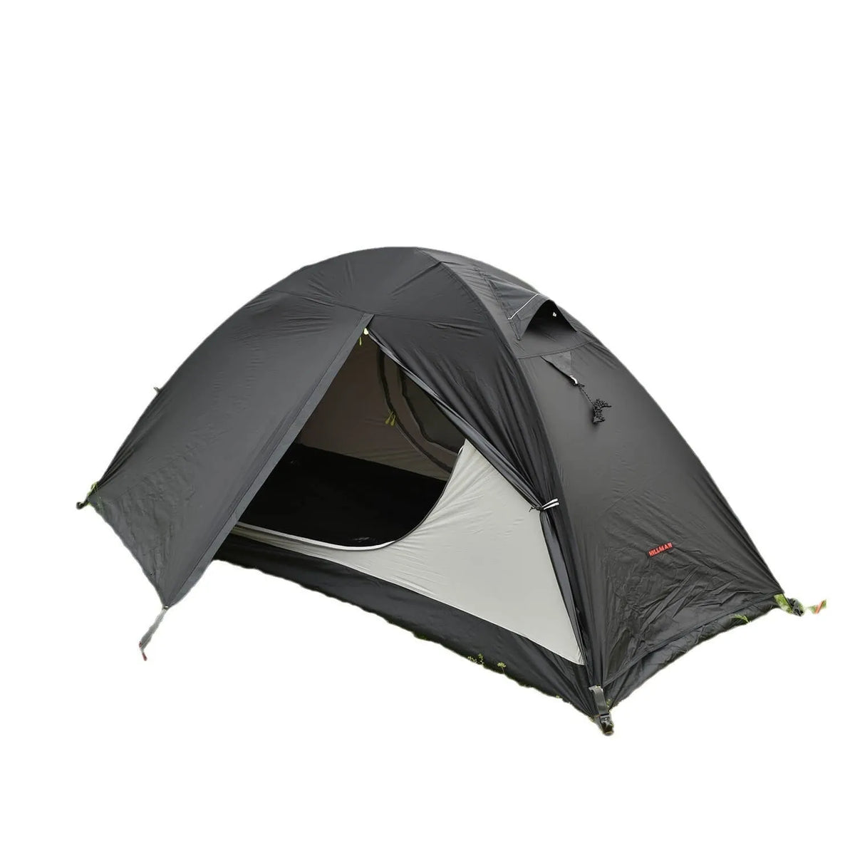 Single person hiking tent with aluminium poles in red colour, shown fully pitched with ventilation mesh visible.