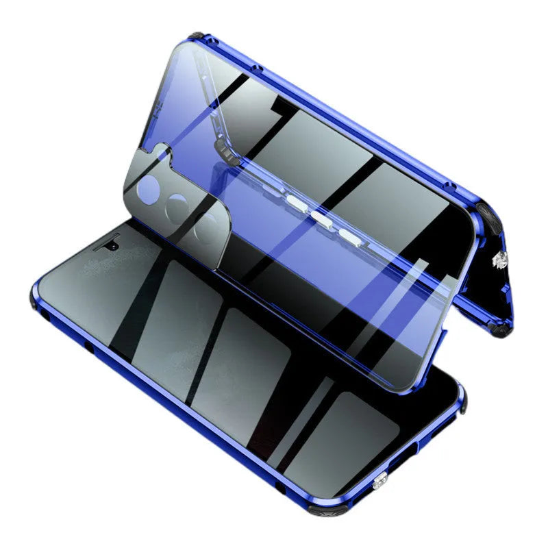 Magnetic privacy phone case for Samsung Galaxy with double-sided glass construction in black colour