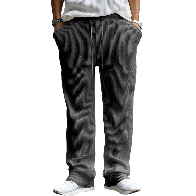 Man wearing army green high-waist straight-leg casual loose fit trousers