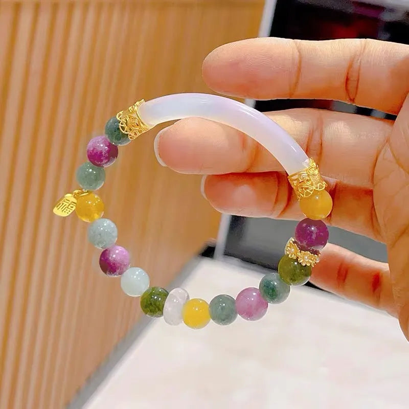 Natural tourmaline rainbow colour half bracelet for women with electroplated finish