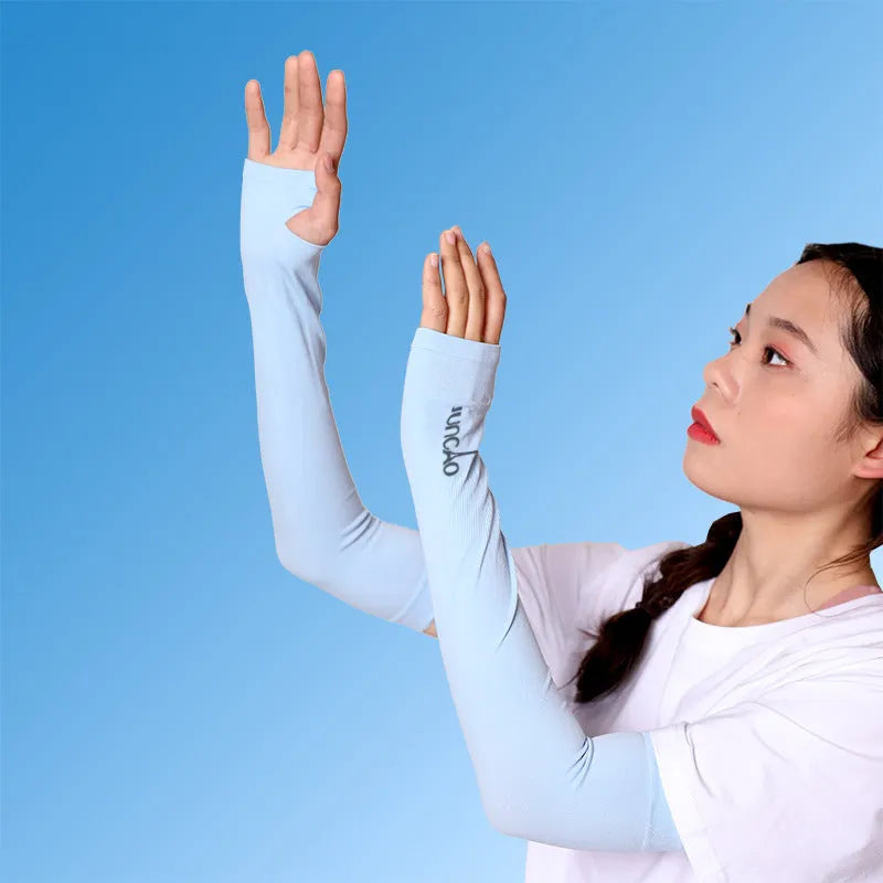 Nylon driving sun protection sleeves in five colours with open finger design