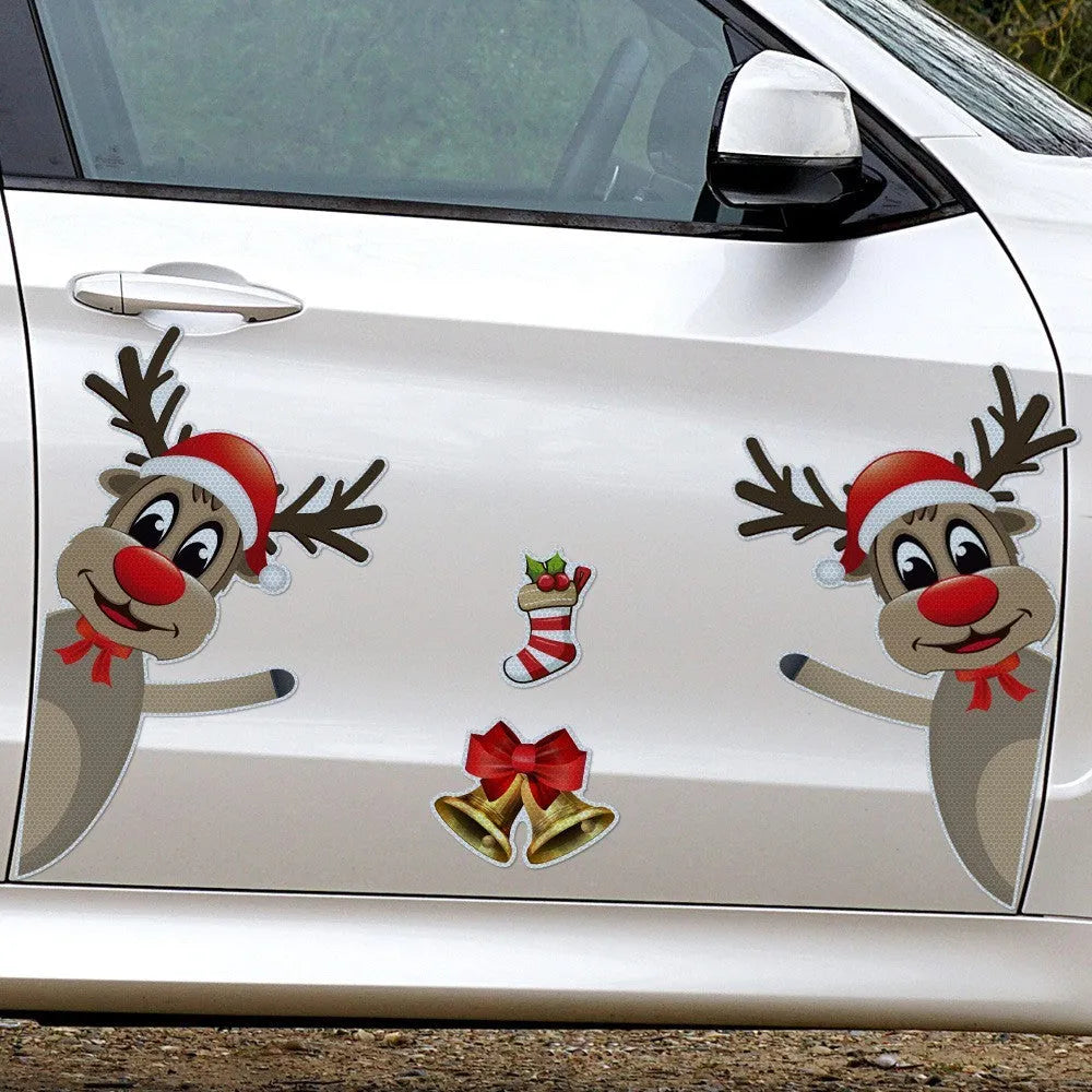 Christmas elk bell magnetic bumper stickers with reflective luminous properties on car door