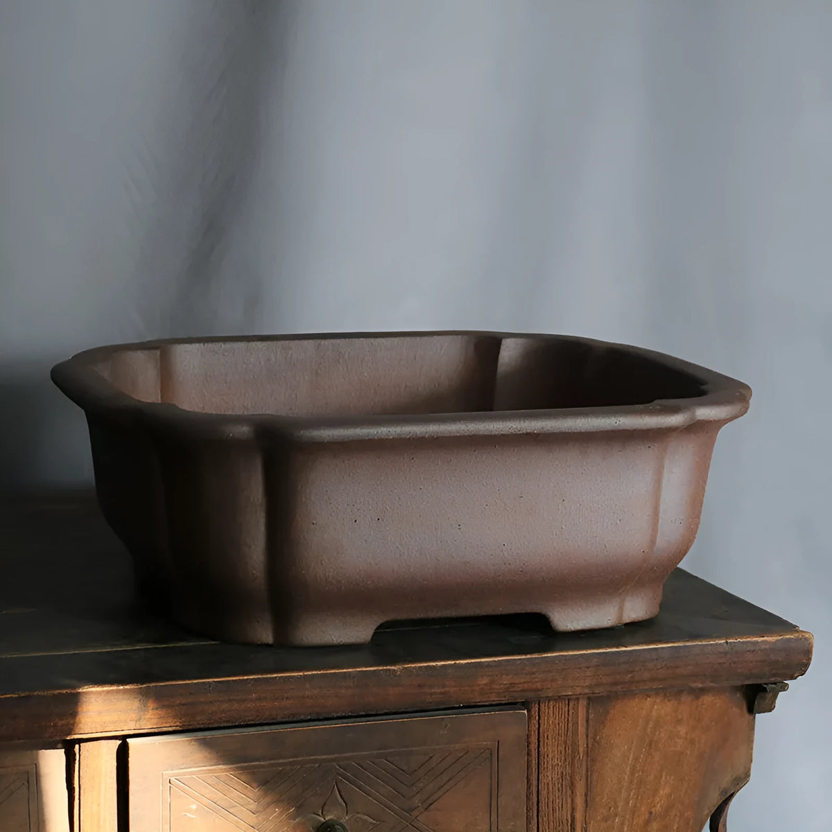 Purple sand rectangular bonsai flower pot with straight sides and floor-standing design