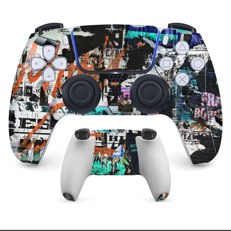 PS5 controller with textured PVC protection stickers on front and back surfaces