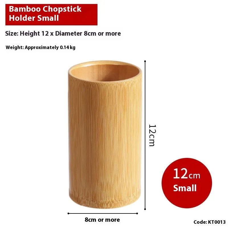 Bamboo chopsticks holder tube in natural material with portable design for kitchen utensil storage