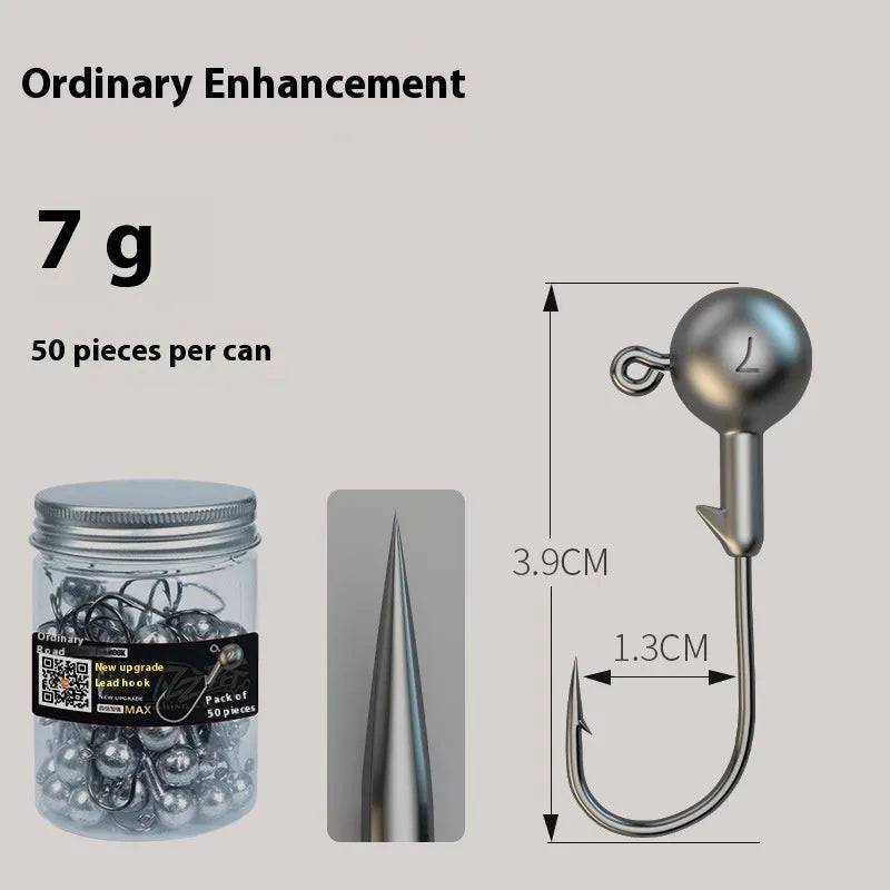 Pack of fifty 7g lead-head jig hooks made from enhanced steel for fishing