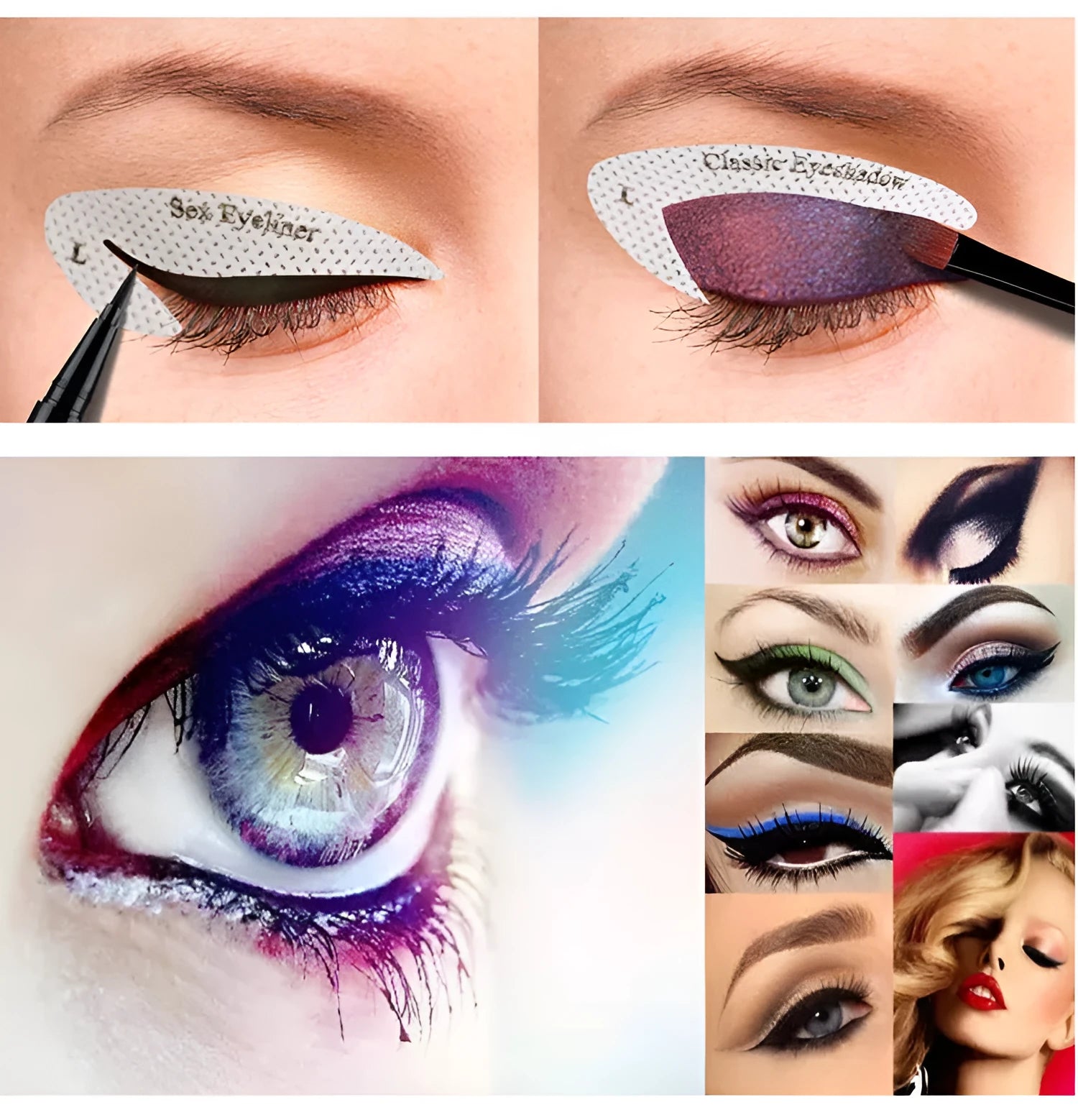 Set of four reusable flexible eyeliner sticker templates for makeup application