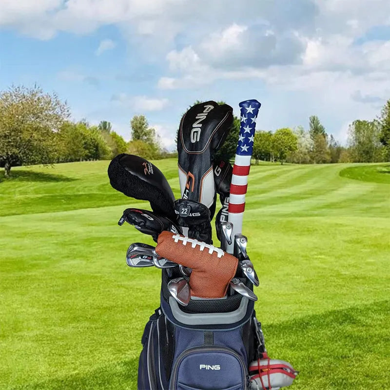 Black PU leather golf club head cover push rod case for driver woods irons protection