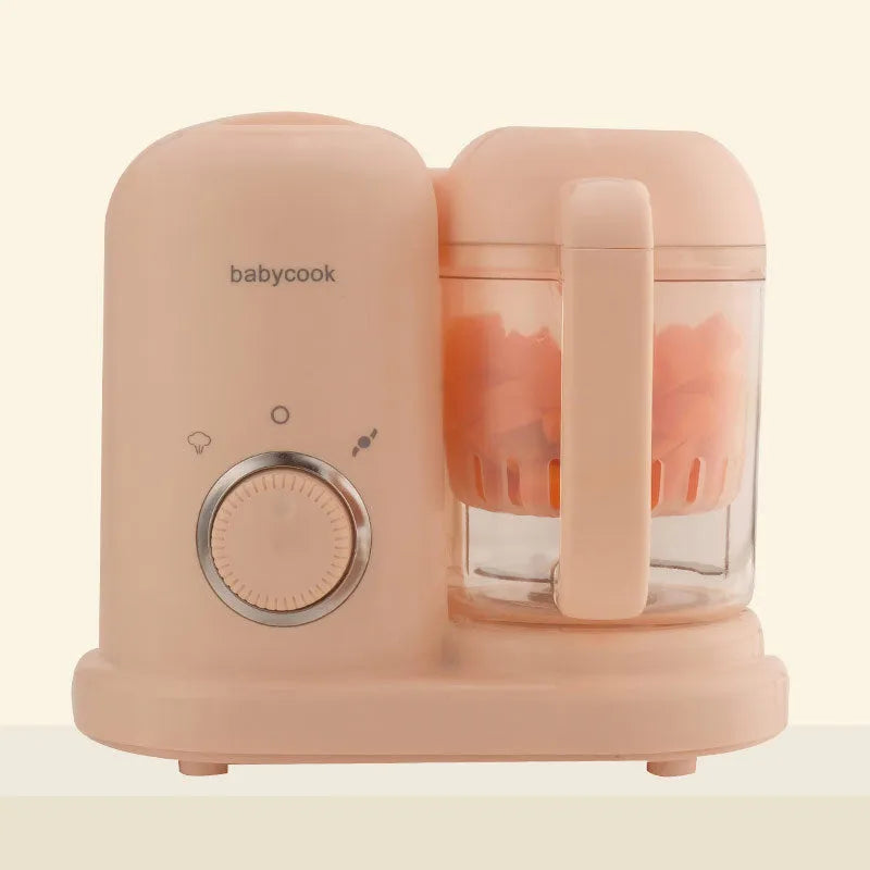 Baby food processor and steamer blender with dual mixing blades in green or pink colours