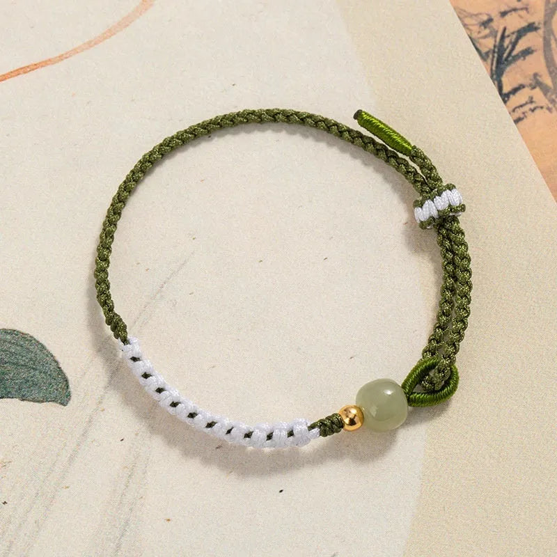 Hetian Jade sterling silver carrying strap Chinese national bracelet with cord construction and electroplated details