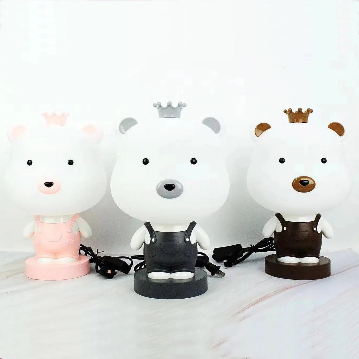 Animal table lamp with cartoon design showing bear, cattle, rabbit or tiger variations with LED light source