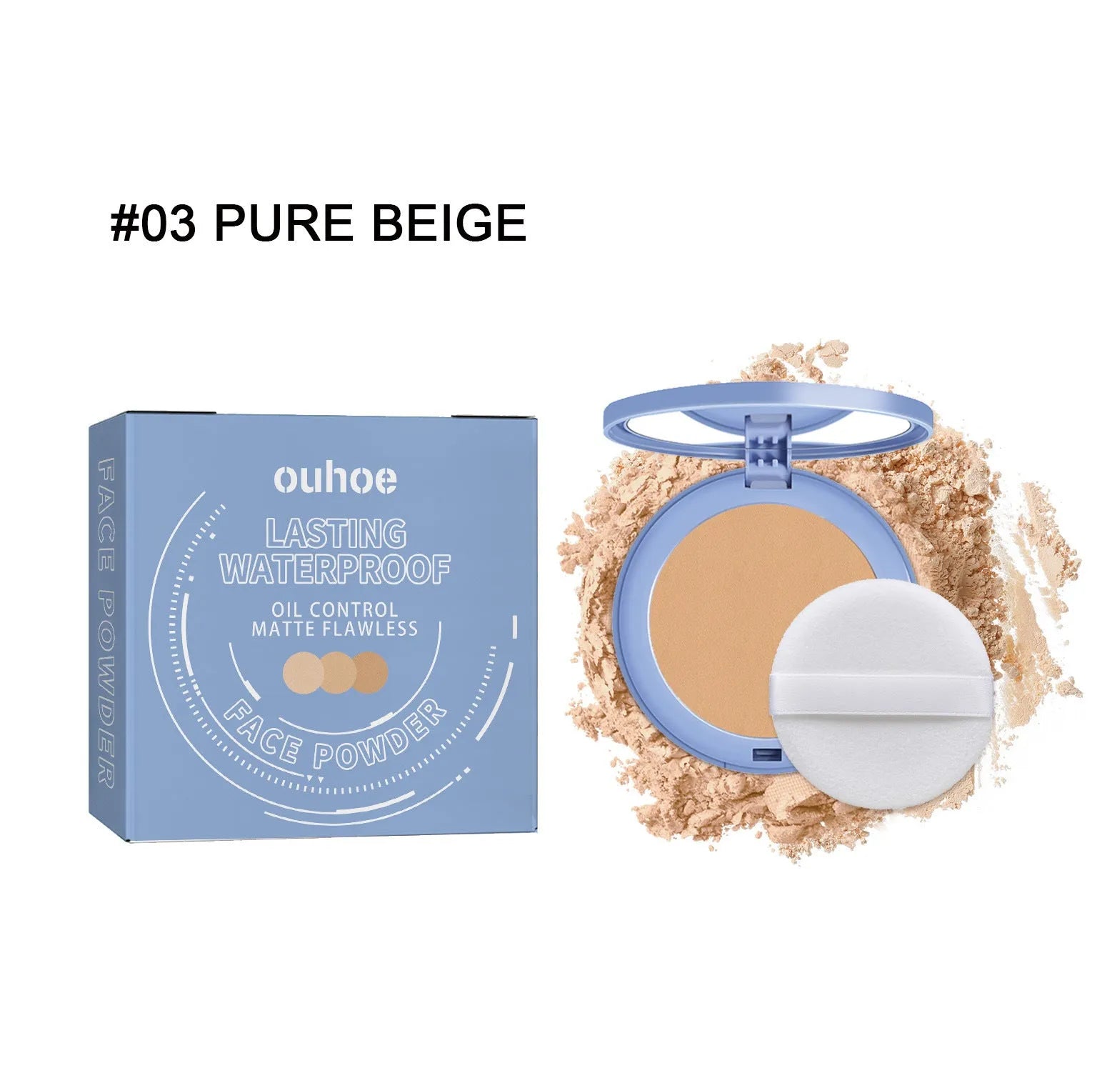 Natural finishing powder compact with 8g content in classic ivory, natural beige and pure beige colour options
