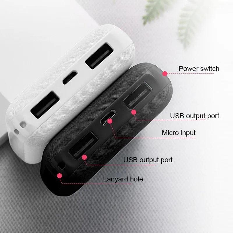 Black and white 10,000mAh ultra-thin power bank with multiple USB ports