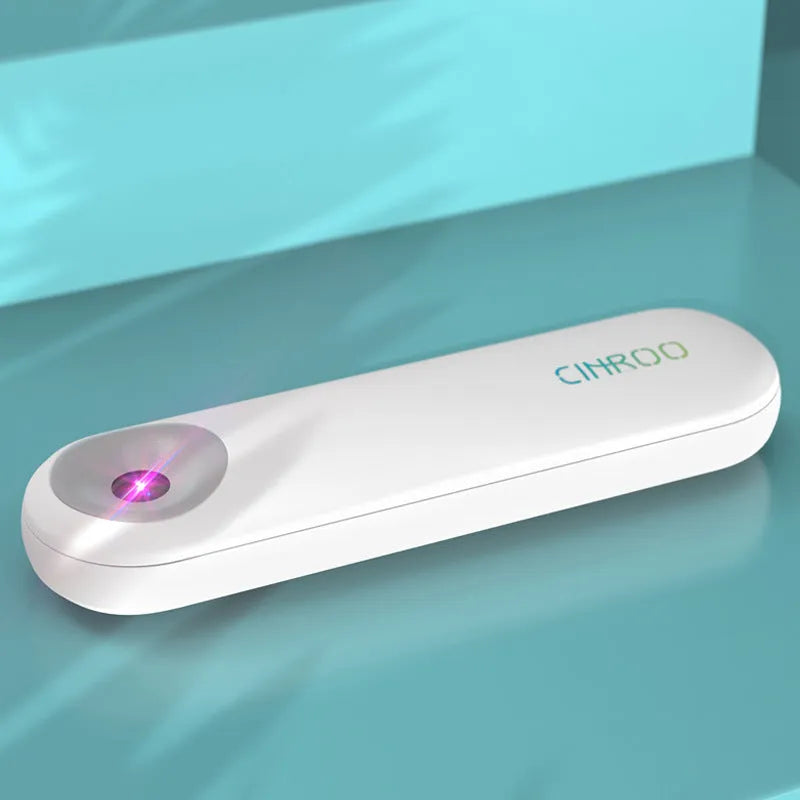 White portable UV sterilizer lamp showing compact dimensions for mobile disinfection use