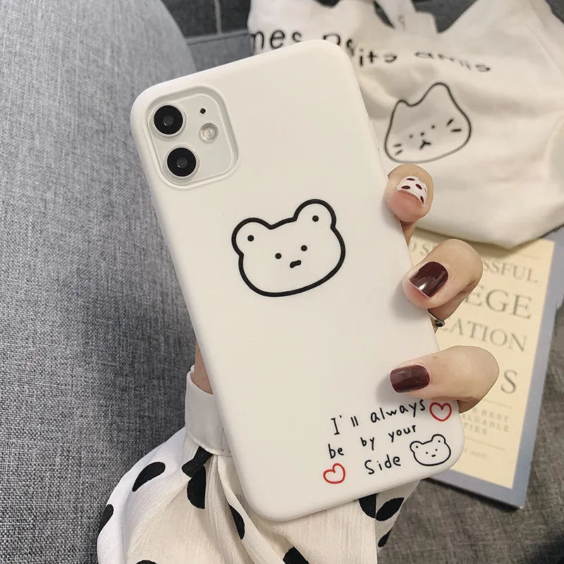 Soft silicone mobile phone case featuring a cartoon bear design, compatible with multiple Apple iPhone models.