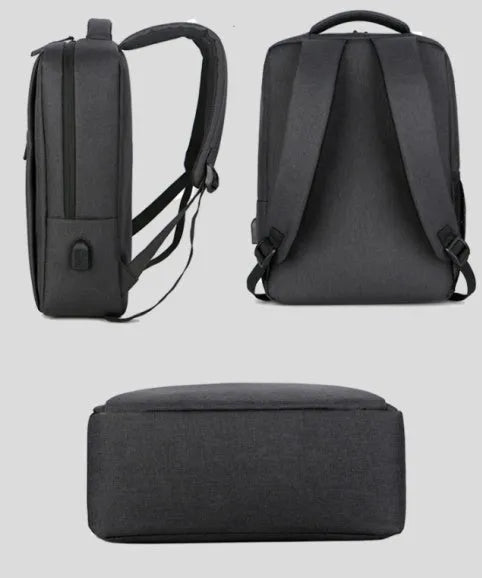 Waterproof Oxford cloth laptop backpack with USB charging port, shown in grey colour