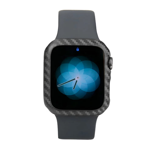 Apple Watch 4 carbon fibre case with half wrap leather construction in 44mm size