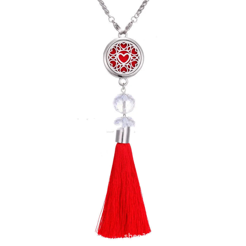 Alloy tassel car fragrance pendant with chain and cotton wicks for vehicle aromatherapy