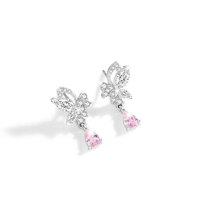 Women's butterfly crystal stud earrings in 925 sterling silver