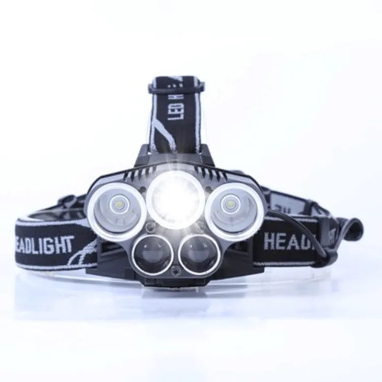 LED head torch with headband, showing focused beam and waterproof housing for outdoor use.