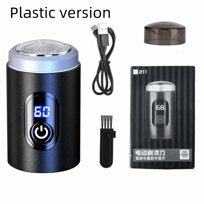 Black mini portable rechargeable shaver with LED display and brushless motor available in metal or plastic style