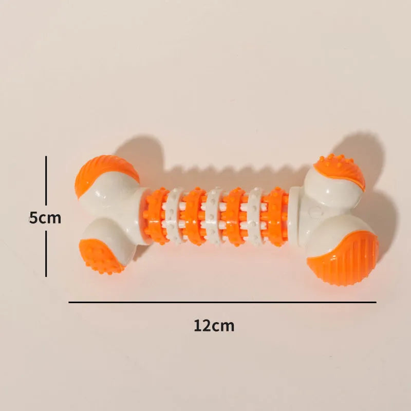 Blue bone-shaped interactive dog toy with treat holder for small breed teething and training