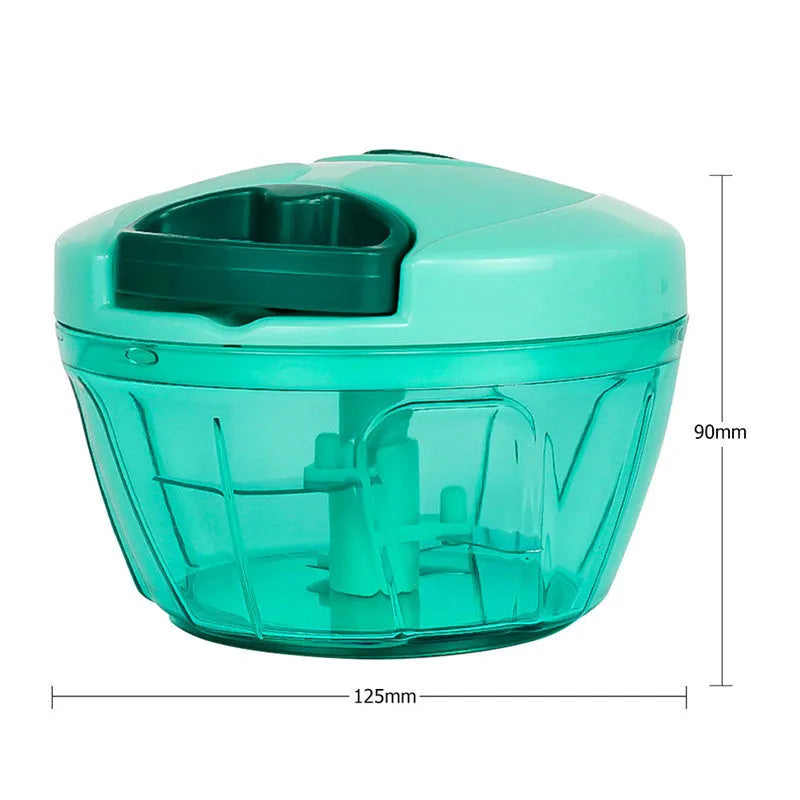 Green manual food chopper with three stainless steel blades and 500ml capacity