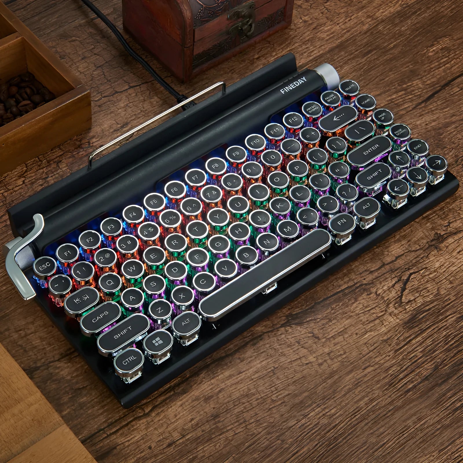 Black Dot retro typewriter style Bluetooth mechanical keyboard with colourful backlight.
