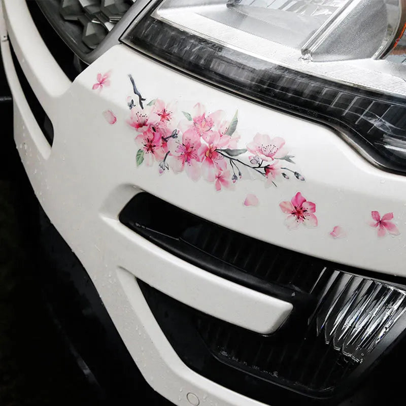 Cherry blossom flower design vinyl car sticker shown in two size options.