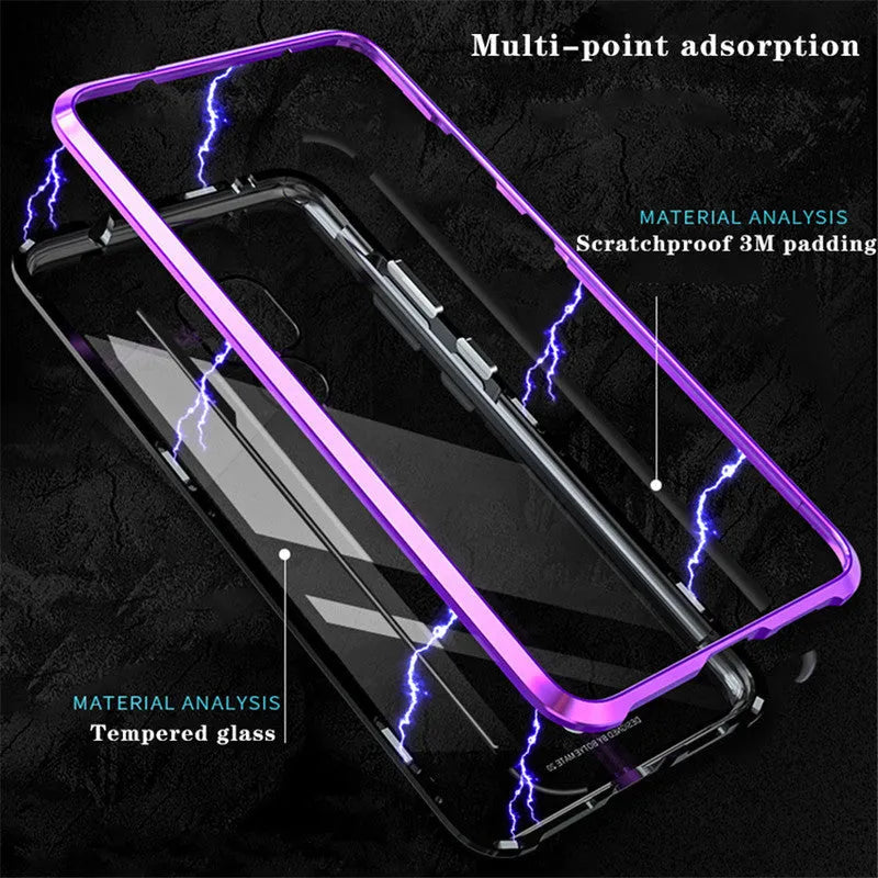 Metal magnetic phone case with tempered glass back for Huawei and Honor smartphones