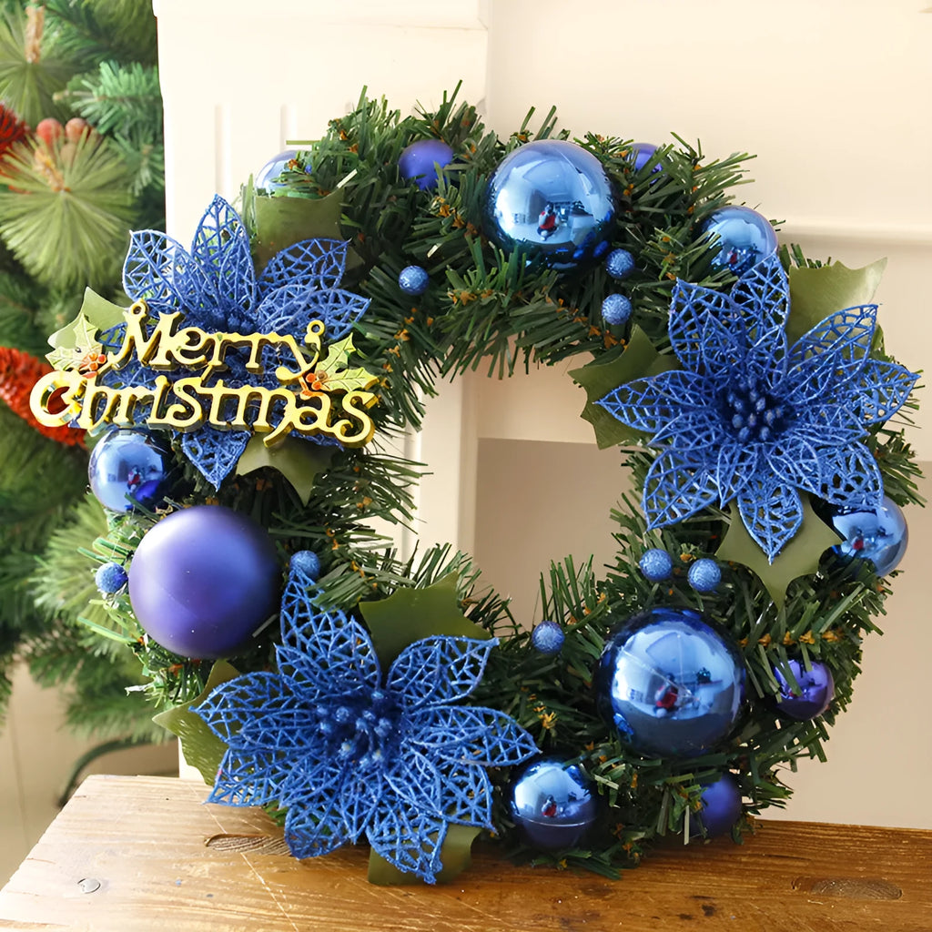 30cm multicoloured plastic Christmas wreath in blue, gold, pink, purple, red, or silver options.
