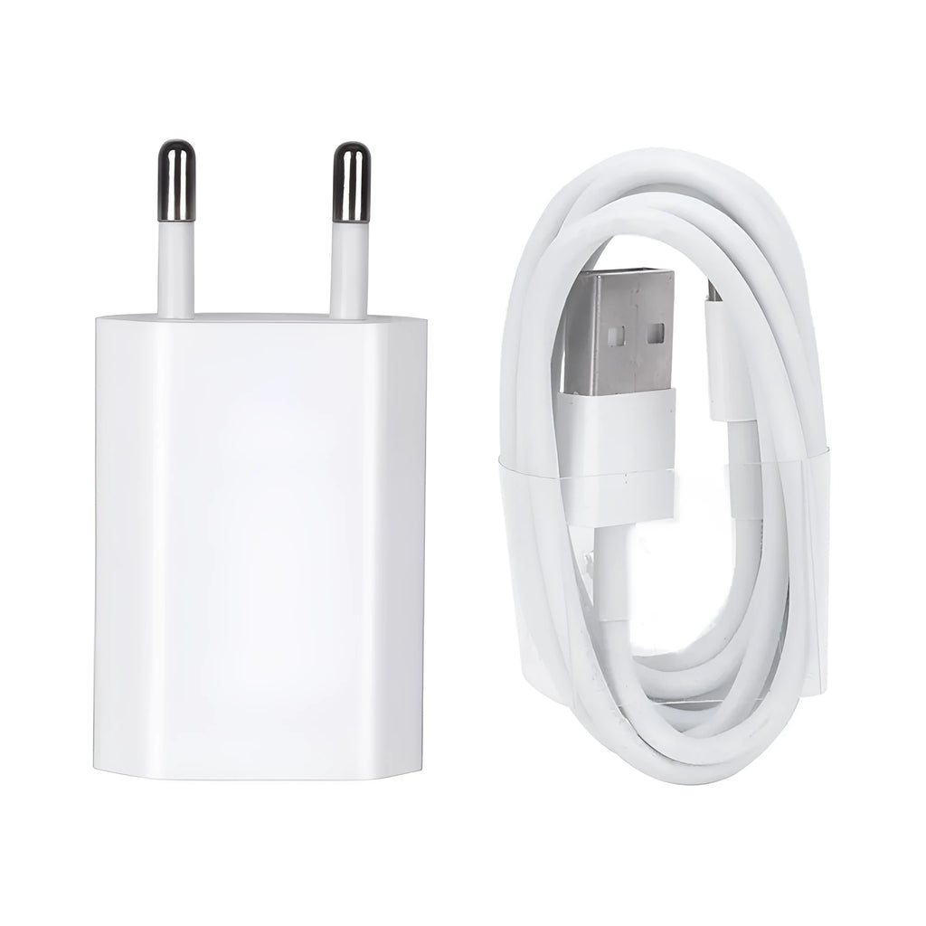 5V 2A USB travel charger compatible with iPhone and iPad models with multiple cable length options