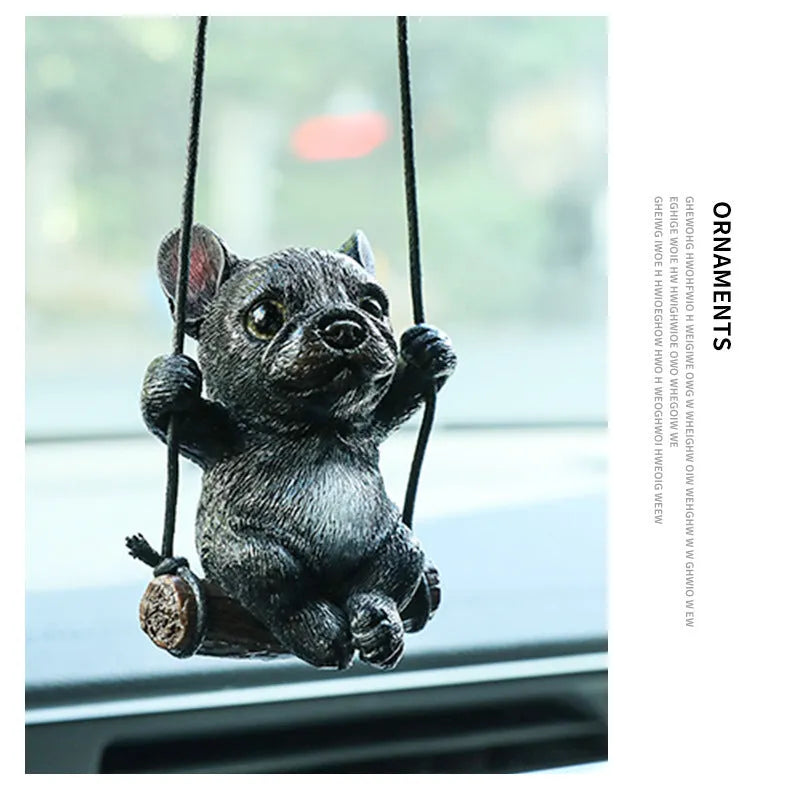 Resin bulldog car hanging ornament for rearview mirrors in cartoon style with multiple colour options