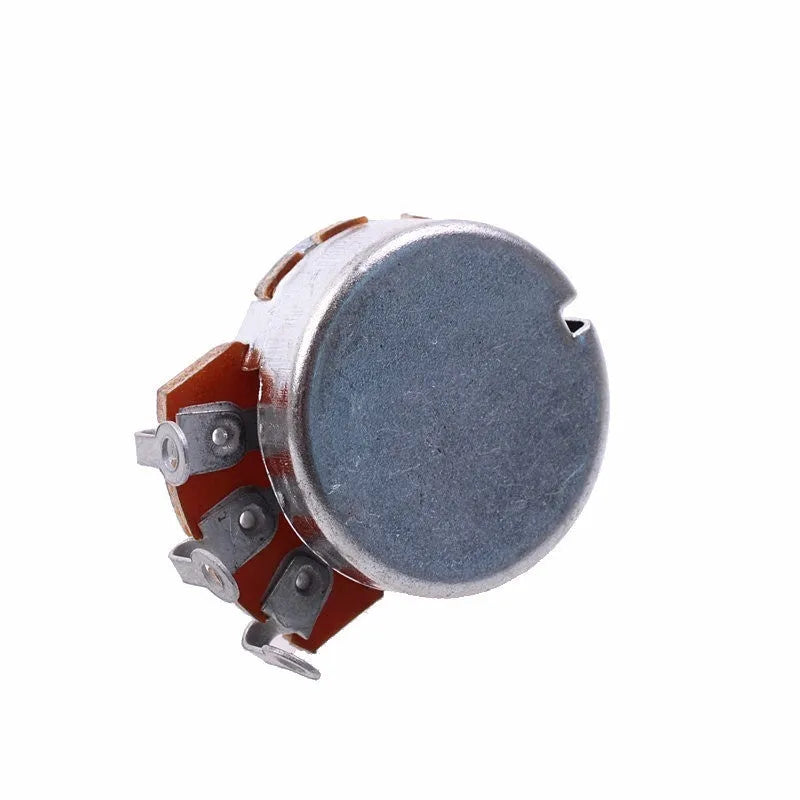 Metal electric guitar potentiometer knob for tone and volume controls.