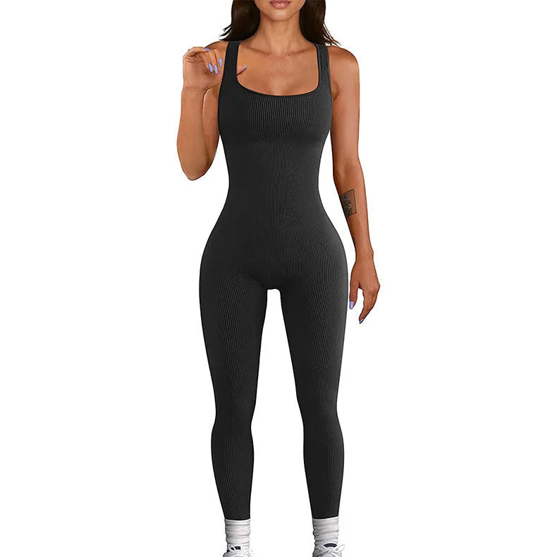 Women's suspender tank top tights in stretch spandex with adjustable waist strap and button details