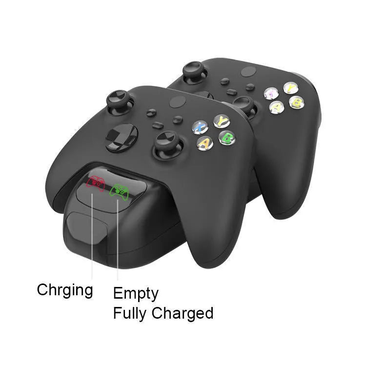 Black Xbox Series X dual controller charging station with LED lights